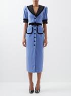 Alessandra Rich - Grosgrain-collar Cotton-blend Velvet Dress - Womens - Blue