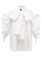 Matchesfashion.com Elzinga - Tie-neck Balloon-sleeved Cotton-poplin Mini Dress - Womens - White