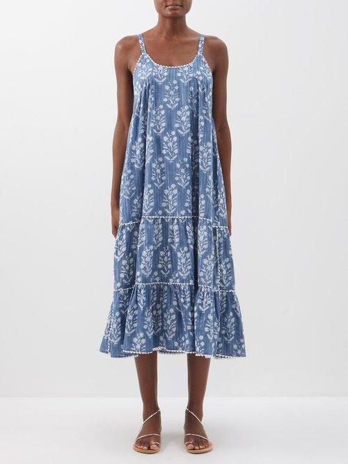 Juliet Dunn - Floral-print Cotton Dress - Womens - Navy Silver
