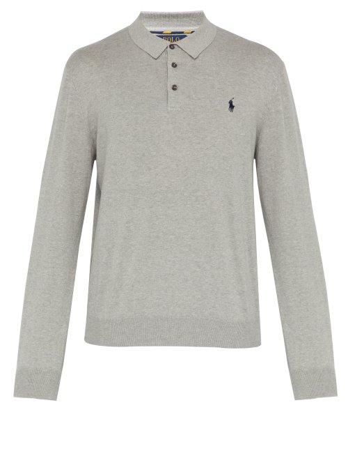 Matchesfashion.com Polo Ralph Lauren - Long Sleeve Cotton Jersey Polo T Shirt - Mens - Grey