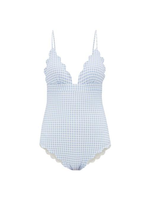 Matchesfashion.com Marysia - Santa Clara Gingham Scallop Edged Swimsuit - Womens - Light Blue