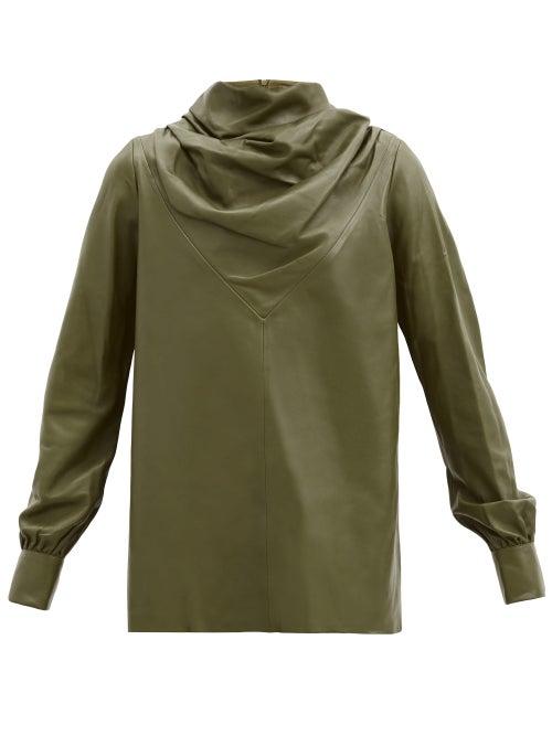Matchesfashion.com Dodo Bar Or - Bilbi Drape-neck Leather Top - Womens - Khaki