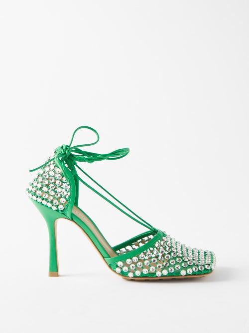 Bottega Veneta - Sparkle Stretch 90 Wraparound Pumps - Womens - Green