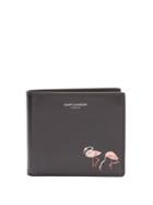 Saint Laurent Flamingo-print Bi-fold Leather Wallet