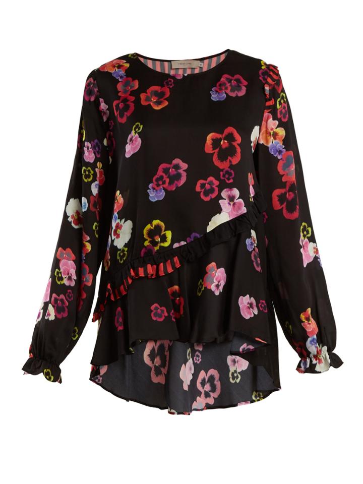 Preen Line Darcey Ruffle-trimmed Pansy-print Crepe Top