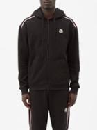 Moncler - Logo-embroidered Zipped Cotton Hooded Sweatshirt - Mens - Black