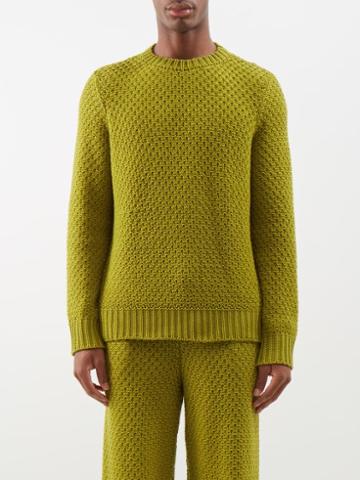 The Elder Statesman - Honeycomb-knitted Cashmere Sweater - Mens - Green