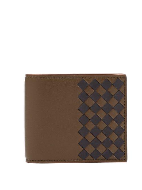 Matchesfashion.com Bottega Veneta - Bi Fold Colour Blocked Intrecciato Wallet - Mens - Khaki