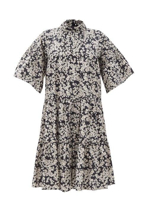 Matchesfashion.com Merlette - Astell Floral-print Cotton-poplin Dress - Womens - Black Print