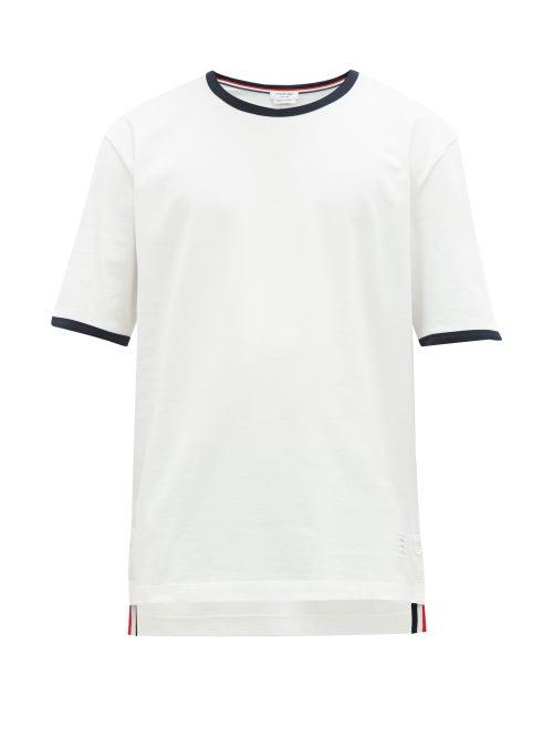 Matchesfashion.com Thom Browne - Tri Colour Step Hem Cotton T Shirt - Mens - White