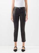 Frame - Le High Straight Leather Trousers - Womens - Black
