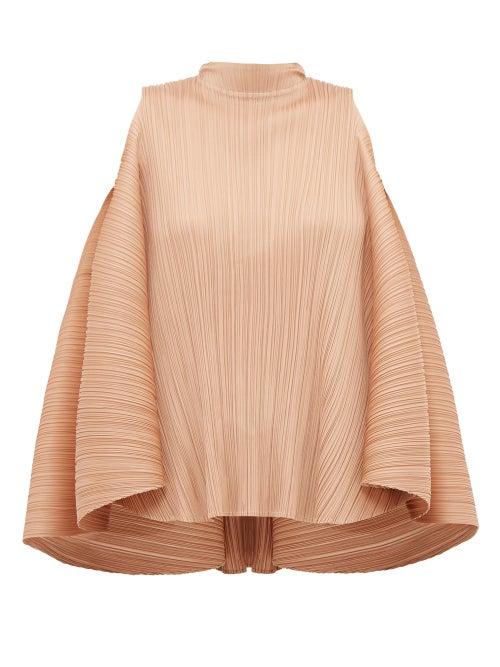 Matchesfashion.com Pleats Please Issey Miyake - Pleated Trapeze Cut Tie Neck Top - Womens - Beige