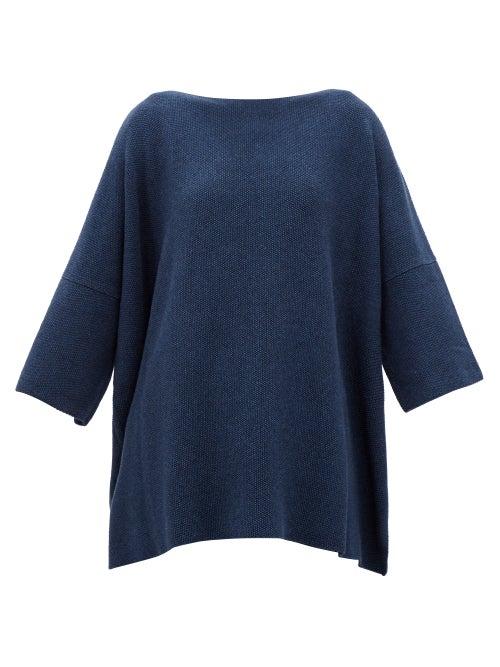 Eskandar - Scoop-neck Cotton Sweater - Womens - Dark Blue