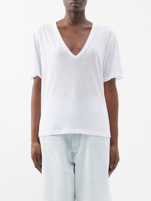 Raey - V-neck Relaxed Fit Cotton-blend T-shirt - Womens - White