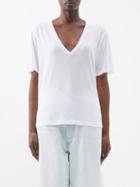Raey - V-neck Relaxed Fit Cotton-blend T-shirt - Womens - White