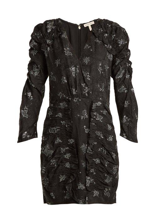 Matchesfashion.com Rebecca Taylor - V Neck Ruffle Silk Dress - Womens - Black Silver