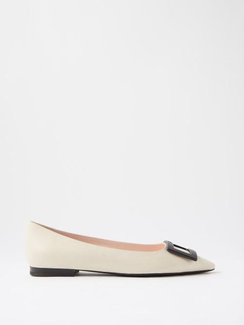 Roger Vivier - Gommettine Leather Point-toe Flats - Womens - Black White