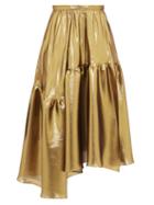 Matchesfashion.com Rochas - Asymmetric Tiered Lam Midi Skirt - Womens - Gold
