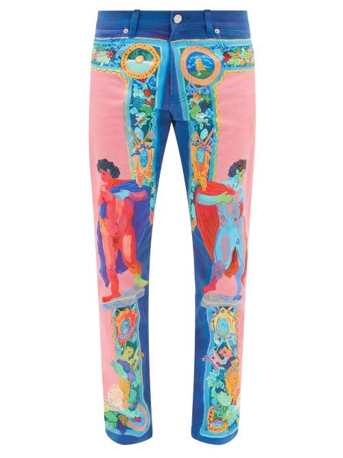 Matchesfashion.com Versace - Greek Sculpture-print Straight-leg Jeans - Mens - Multi