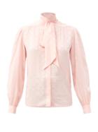 Matchesfashion.com Saint Laurent - Tie-neck Silk-jacquard Blouse - Womens - Light Pink