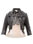 Matchesfashion.com Noir Kei Ninomiya - Organza Panel Cropped Faux Leather Jacket - Womens - Black Multi
