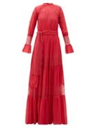 Matchesfashion.com Luisa Beccaria - Lace-panelled Tiered Chiffon Gown - Womens - Pink