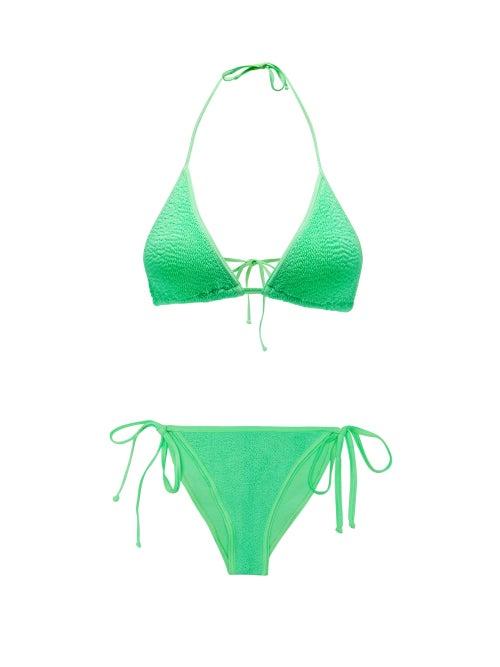 Matchesfashion.com Hunza G - Carmen Crinkle-jersey Triangle Bikini - Womens - Green