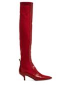 Matchesfashion.com Fendi - Rockoko Leather And Ribbed Knit Boots - Womens - Red