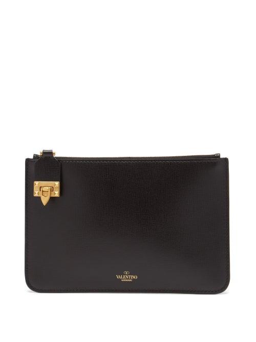 Valentino Garavani - Rockstud Grained-leather Pouch - Womens - Black