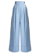 Matchesfashion.com Palmer//harding - Side Stripe Cotton Blend Trousers - Womens - Light Blue