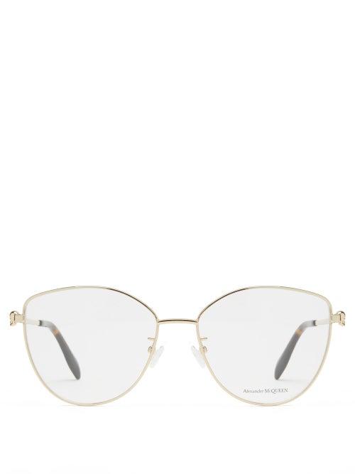 Matchesfashion.com Alexander Mcqueen - Skull Cat-eye Metal Glasses - Womens - Gold