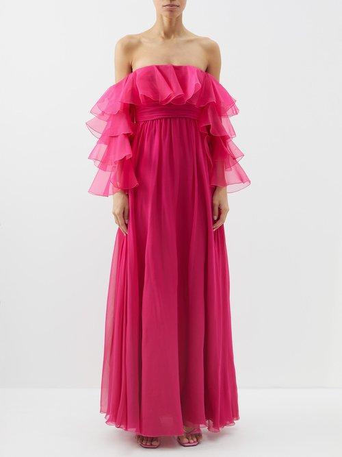 Giambattista Valli - Off-the-shoulder Silk-georgette Gown - Womens - Fuchsia