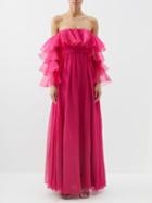 Giambattista Valli - Off-the-shoulder Silk-georgette Gown - Womens - Fuchsia
