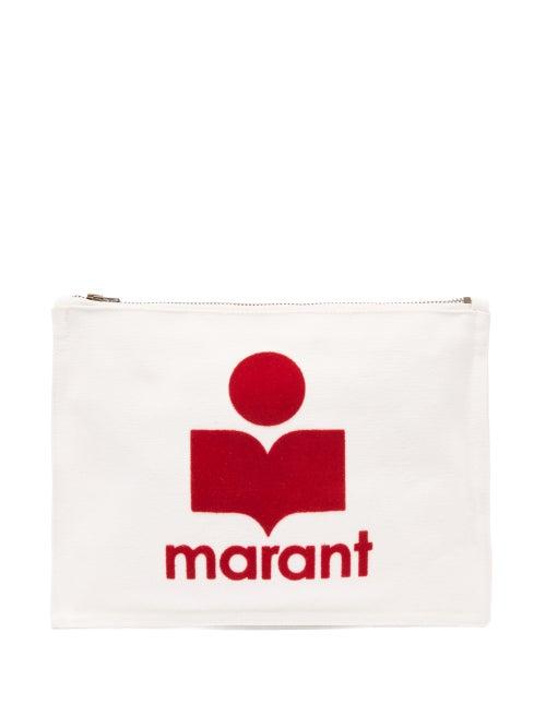 Isabel Marant - Nettia Flocked-logo Canvas Pouch - Womens - Ivory Multi