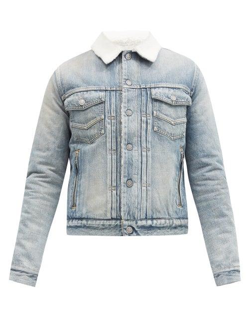 Matchesfashion.com Balmain - Logo-embroidered Denim Jacket - Mens - Blue