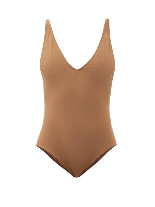 Ladies Beachwear Totme - Deep V-neck Recycled-fibre Swimsuit - Womens - Light Brown