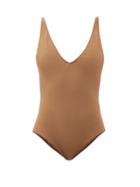 Ladies Beachwear Totme - Deep V-neck Recycled-fibre Swimsuit - Womens - Light Brown