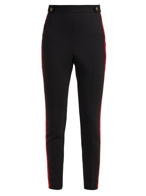 Matchesfashion.com Alexander Mcqueen - Grosgrain Trim Wool Blend Trousers - Womens - Black Red
