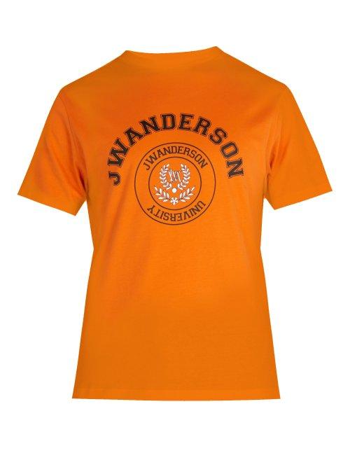 Matchesfashion.com Jw Anderson - Varsity Logo Print Cotton T Shirt - Mens - Orange