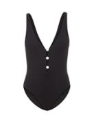 Matchesfashion.com Leslie Amon - Rita Faux-pearl And Crystal-embellished Swimsuit - Womens - Black