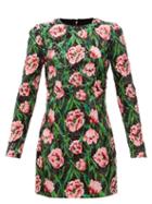 Dolce & Gabbana - Floral-print Sequinned Mini Dress - Womens - Black Pink