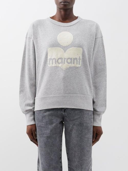 Isabel Marant Toile - Mobyli Flocked Logo-print Cotton-blend Sweatshirt - Womens - Grey Multi