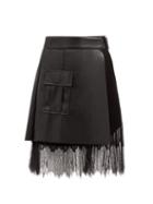 Matchesfashion.com Self-portrait - Faux-leather And Chiffon Wrap Skirt - Womens - Black