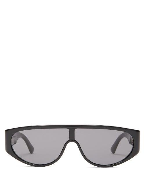 Matchesfashion.com Bottega Veneta - Logo Engraved Shield Acetate Sunglasses - Womens - Black