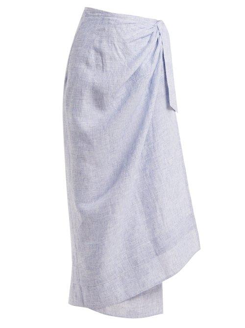 Matchesfashion.com Wiggy Kit - Sundowner Linen Chambray Wrap Skirt - Womens - Light Blue