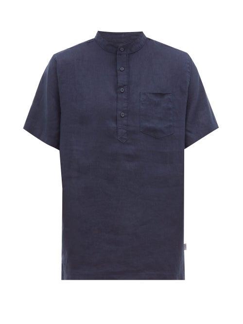 Matchesfashion.com Onia - Anthony Linen Henley Shirt - Mens - Navy
