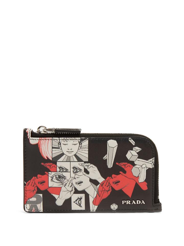 Prada Saffiano-leather Comic-strip Cardholder