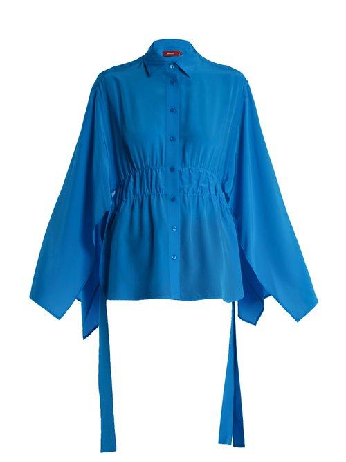 Matchesfashion.com Sies Marjan - Addilyn Slit Hem Silk Crepe De Chine Blouse - Womens - Blue