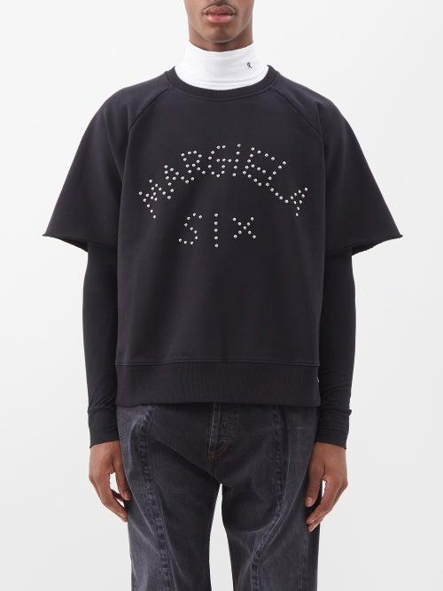 Mm6 Maison Margiela - Logo-studded Cotton Short-sleeved Sweatshirt - Mens - Black