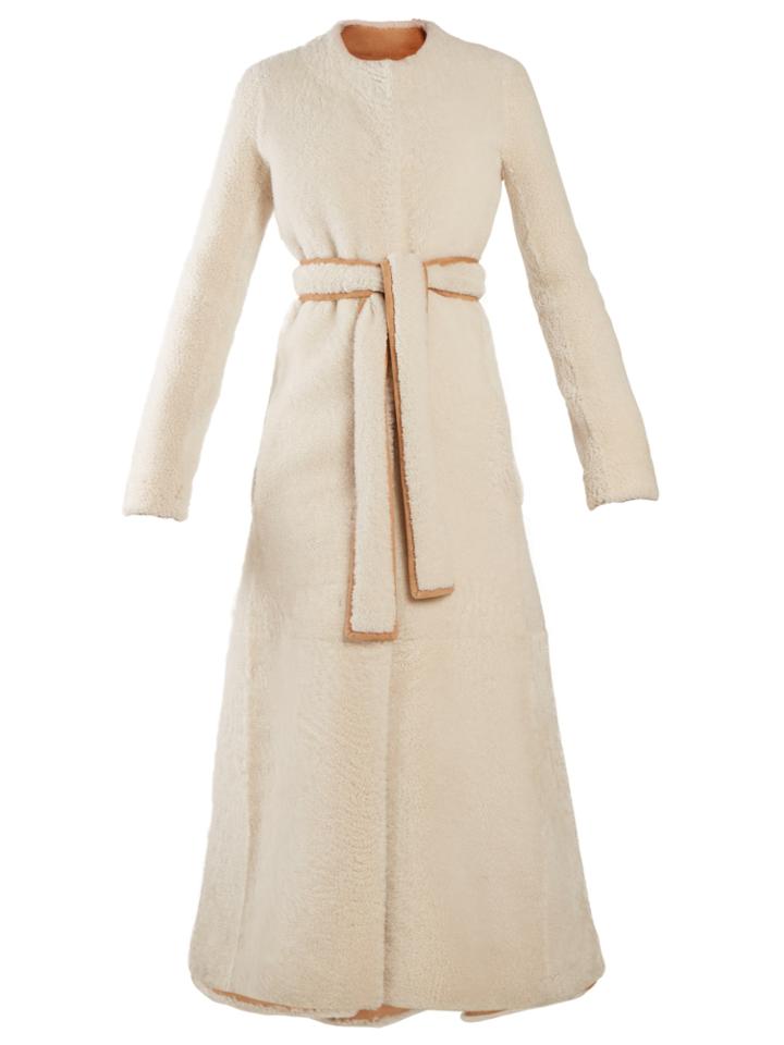 The Row Creyton Collarless A-line Shearling Coat